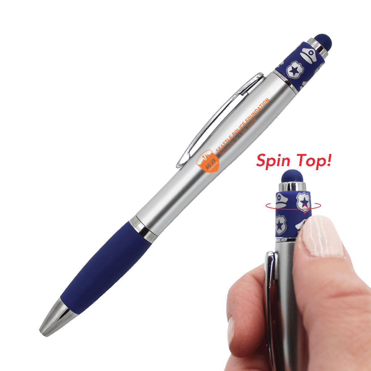 Police Spin Top Pen with Stylus