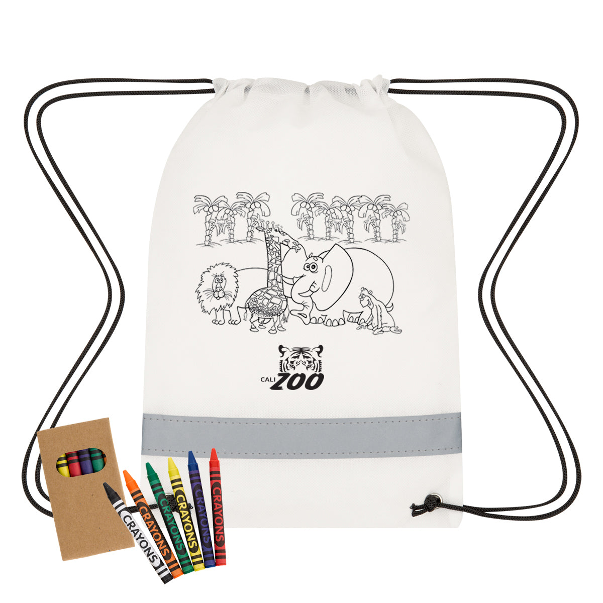 Lil' Bit Reflective Non-Woven Coloring Drawstring Bag With Crayons