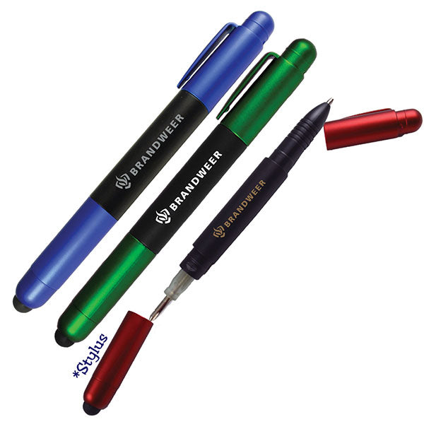Reversible Screwdriver and Ballpoint Pen with Metallic Caps and Stylus